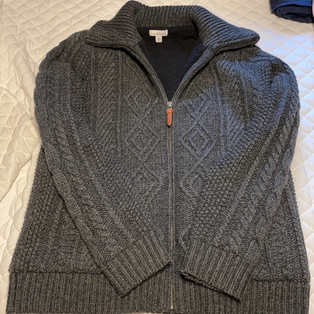 LL Bean Signature cable knit sweater jacket SZ M